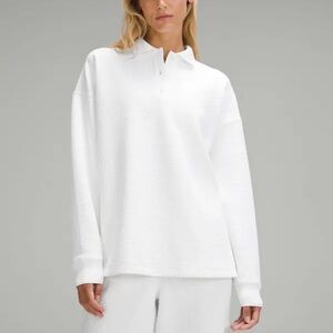 LULULEMON WOMENS LONG SLEEVE TEXTURED POLO SHIRT WHITE 10 SQUARE TAG